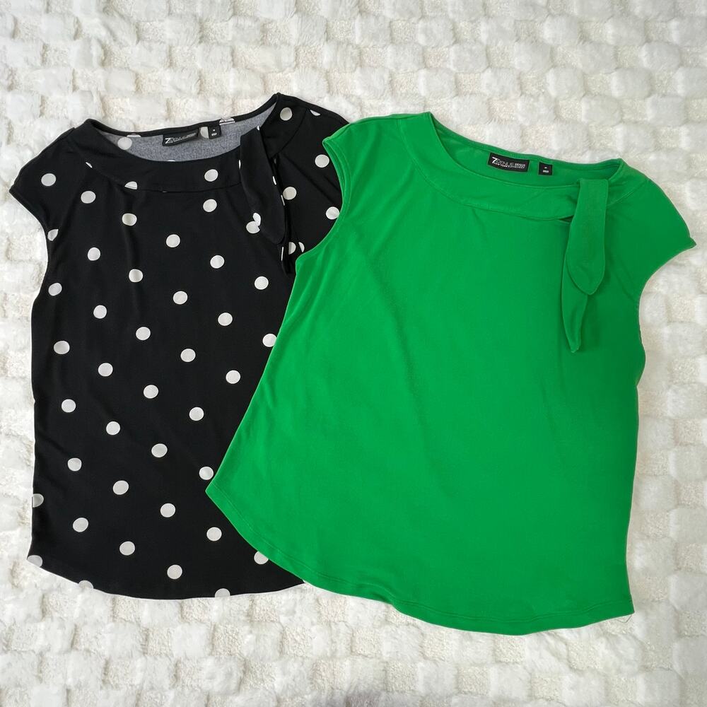 7th Avenue Design Tops Medium Bundle Black Polka Dot Green Bow Blouse Stretch